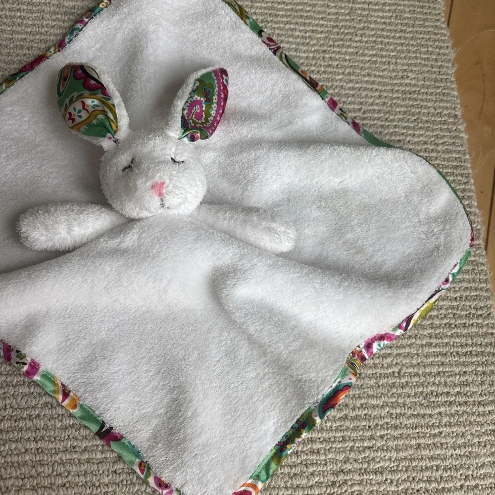 Vera Bradley Baby Lovey Bunny White/PINK Security Blanket Rabbit Bunny
